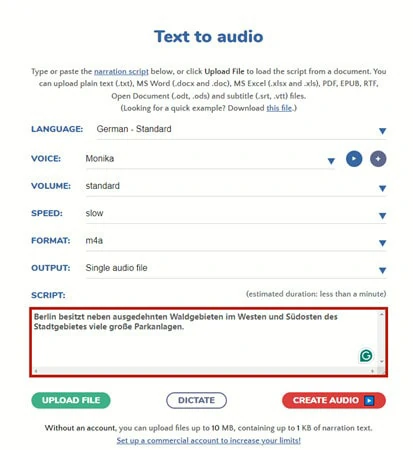 Enter Your German Script for Voice Generation