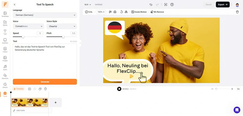 German Text to Speech Maker Online - FlexClip