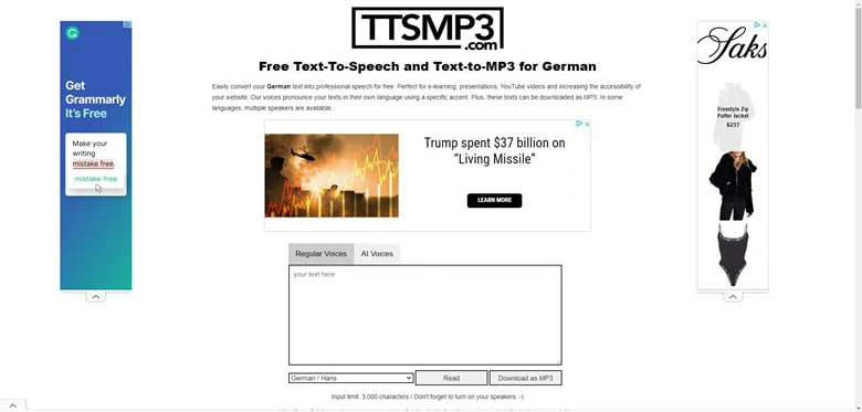 German Text to Speech Maker Online - TTSMP3