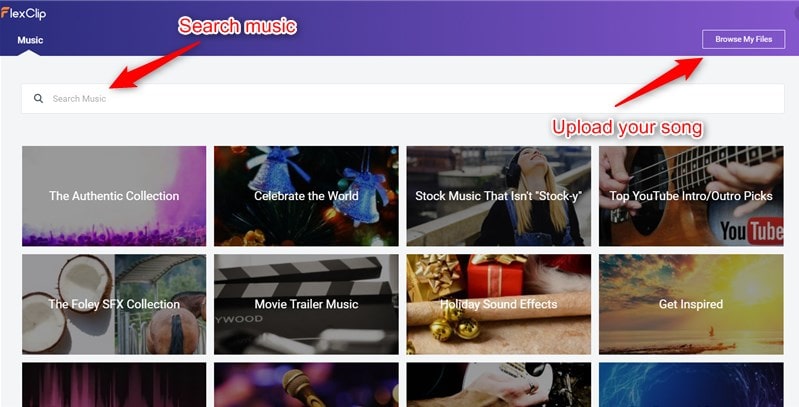 Find Free Music in FlexClip's Media Library
