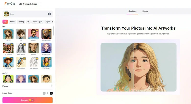 Find the Anime to Real Filter in FlexClip