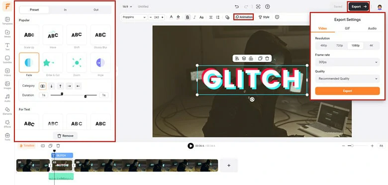 Export the Edited Glitchy Text Video