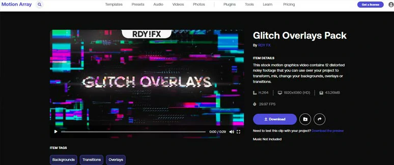 Download high-quality glitch overlay packs from Motion Array