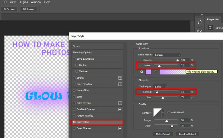 Make Setting of Noise and Spread Parameter