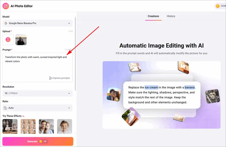 Input Golden Hour Effect Prompt