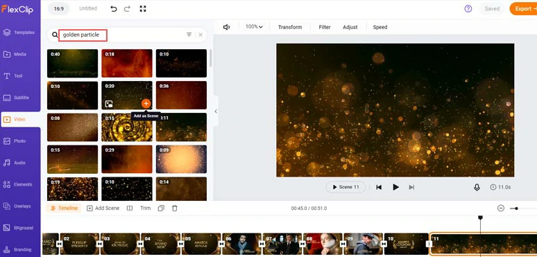 Use royalty-free and 1080P golden particle video backgrounds for awards openers
