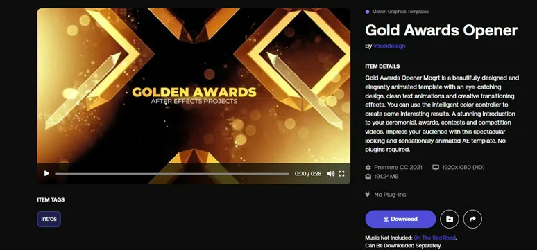 Use the editable golden awards opener template from Motion Array