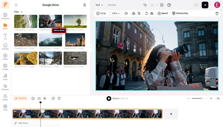 Apply Google Drive Videos to FlexClip Timeline