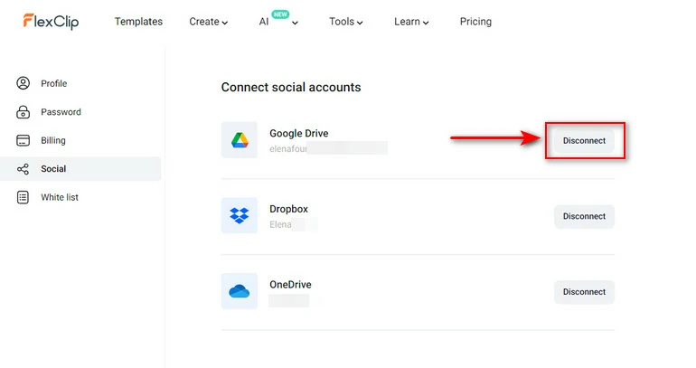 Disconnect Google Drive and FlexClip