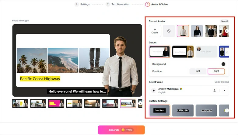 Set Voice and Avatar for the Presentation Video