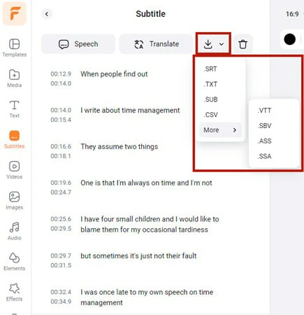 Download the Transcribed Text as Your Preferred Format