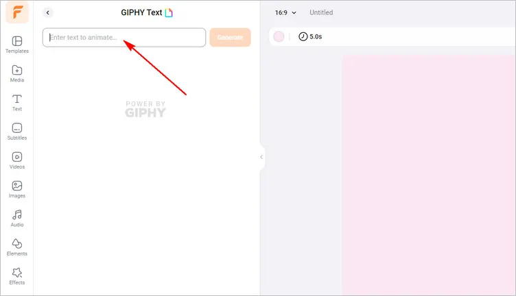 Create Gradient Text Using Giphy Text Tool - Enter Text