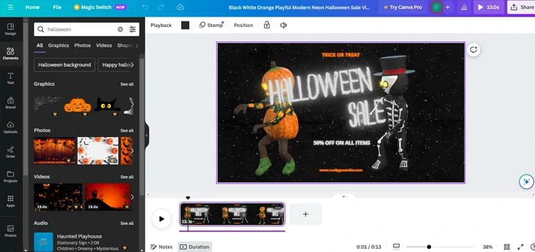 Make Halloween intros by Canva