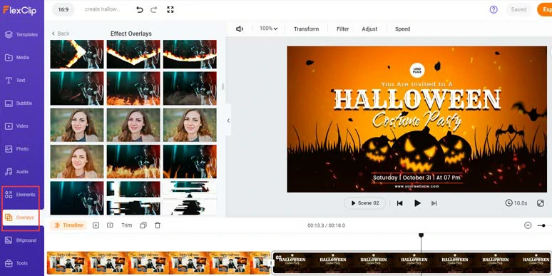 Use creative effects overlays and Halloween props to spice up your Halloween intro