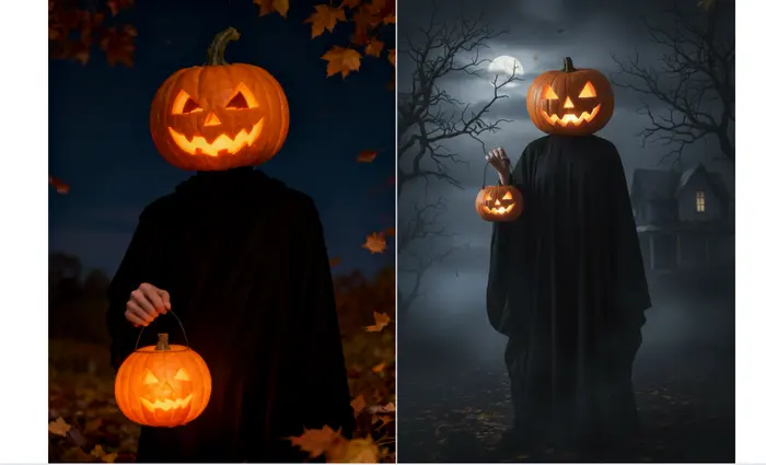 カボチャ頭頭のハロウィン写真結果