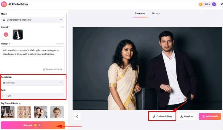 Add a Person in a Photo Online with FlexClip AI - Generate and Adjust