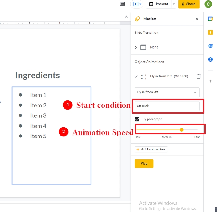 Add Animation to Google Slides - Step 3