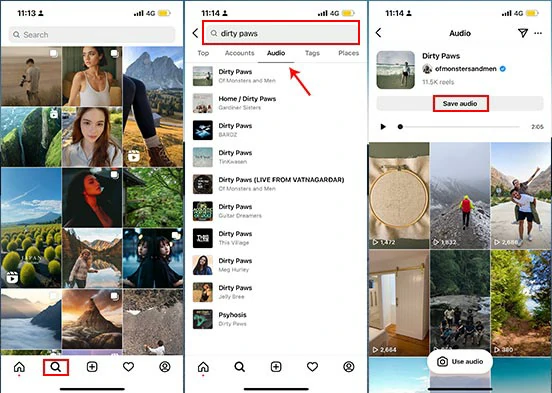 Search for your music and save audio for Instagram Story