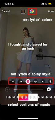Select portions of music and set the styles and colors of the lyrics displayed