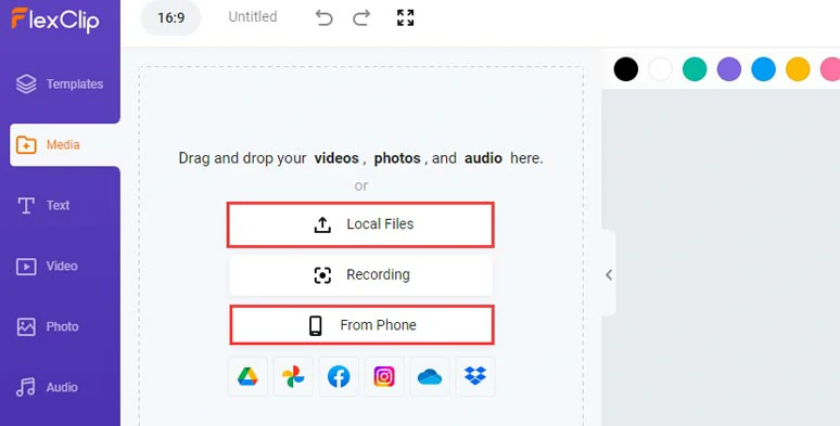 Upload your clips, photos, and original audio to FlexClip