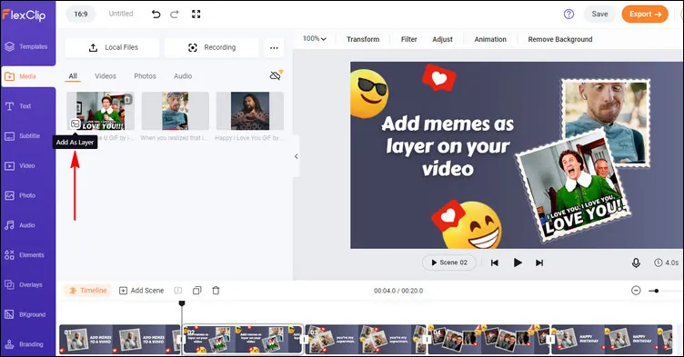 Add Meme As the Layer over Your Video