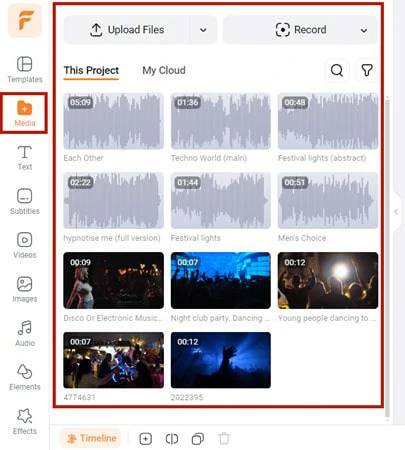 Upload All the Related Video and Audio Files to FlexClip