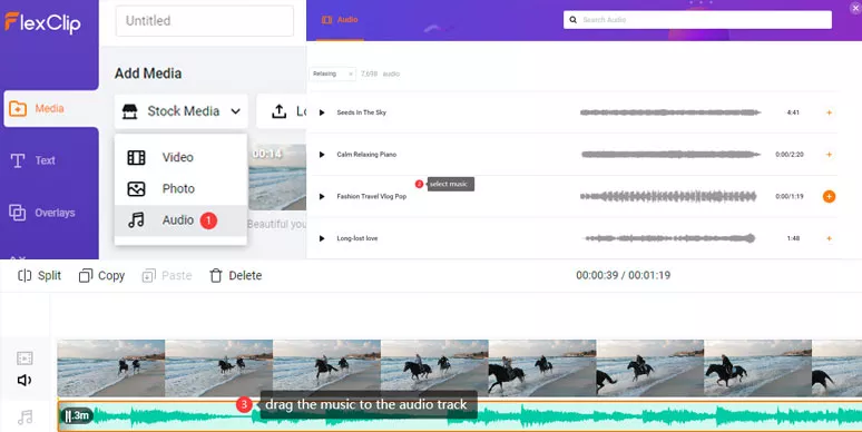 Add music to video on Facebook Story by FlexCLip