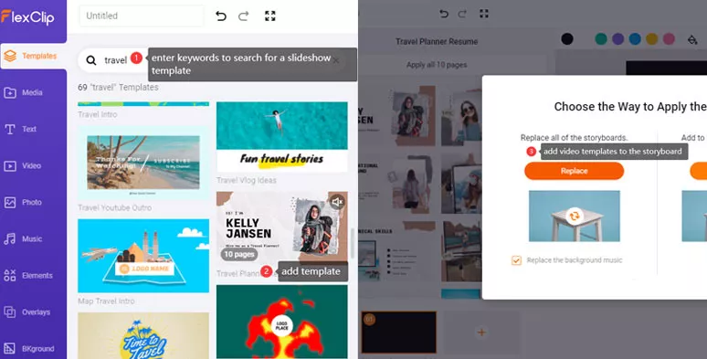 Select a slideshow video template and add it to the storyboard