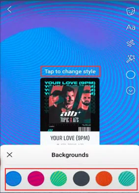 Set background color and tap to change style of music Facebook Story post