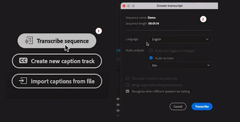 Automatically transcribe the sequence in Premiere Pro