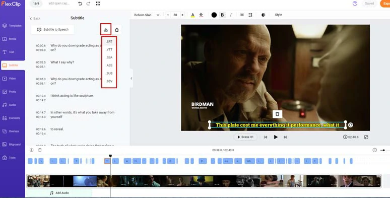 Directly download the open captions or video transcript in srt and other formats