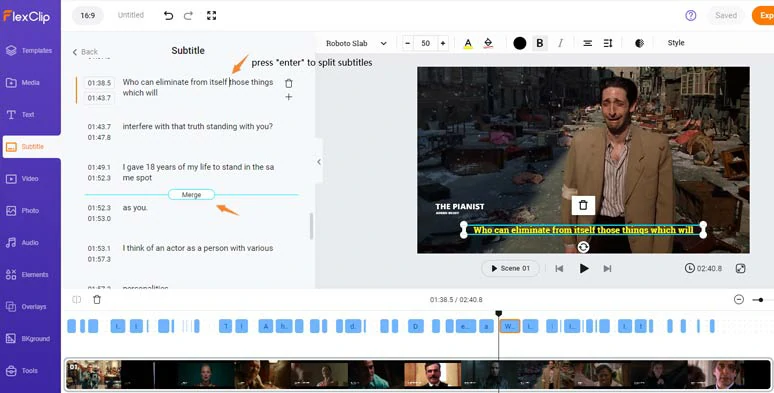 Easily split or merge open captions in videos