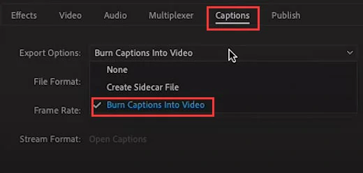 Export the video with burned-in captions or open captions from Premiere Pro