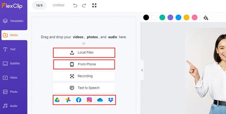 Upload your photos, videos, and audio files to FlexClip