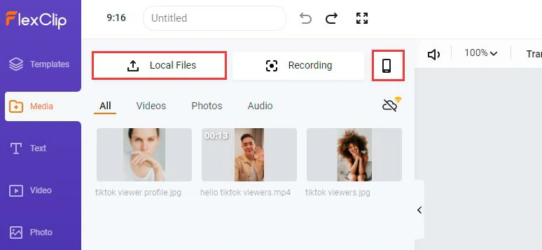 Upload footage and images to FlexClip