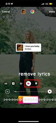 Select the last two font styles to remove lyrics in Instagram Story with photos