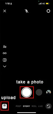 Take or upload a photo to Instagram Story