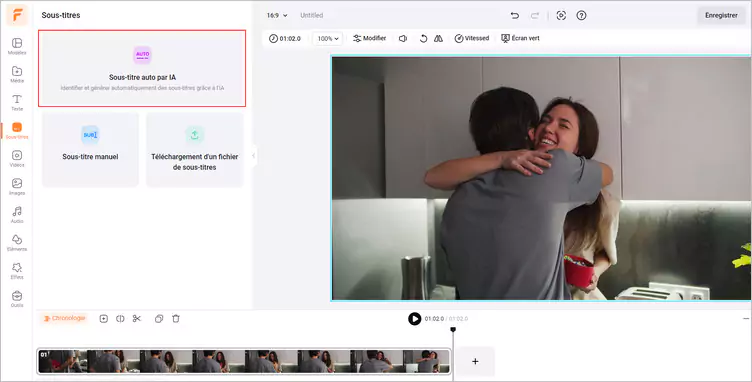 Sélectionnez Sous-titres Auto par IA pour générer des sous-titres.