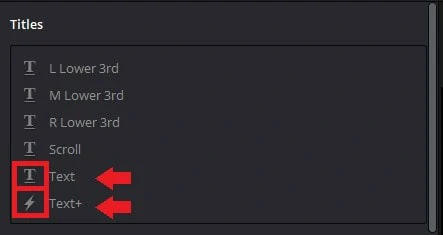 Text Option of Davinci Resolve