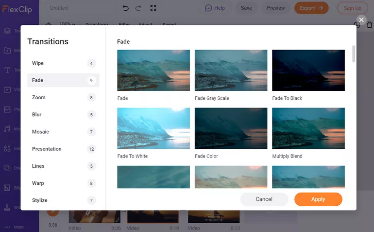 Add Transitions to Video Online for Free - Transition Effects