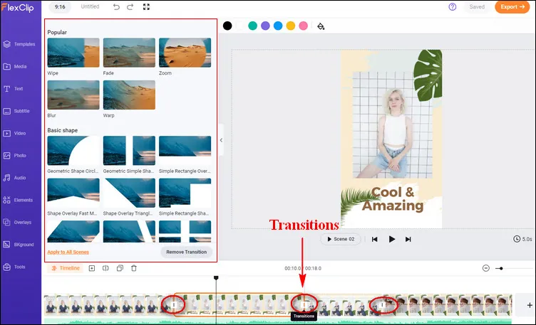 Add Transitions to Video Online for Free - Transition Effects