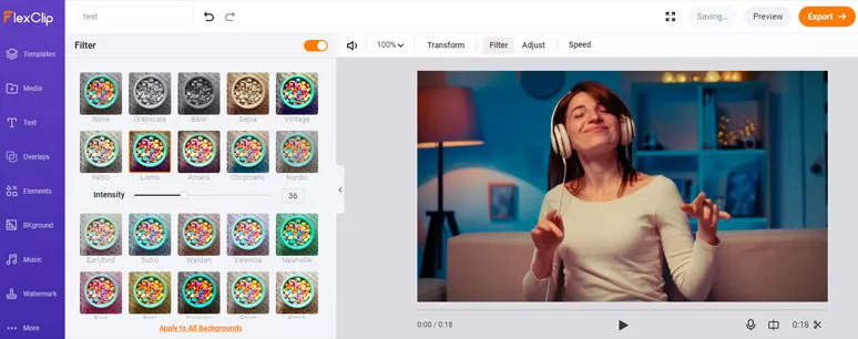 Add cinematic video filters to videos by FlexClip