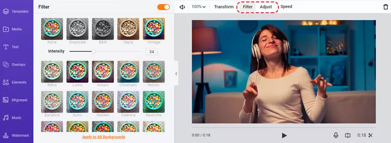 Apply video filters to the video and adjust details