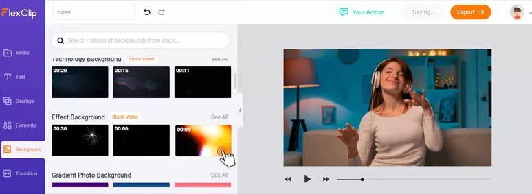 Select light leaks effects background
