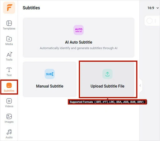 Upload Your VTT File to FlexClip