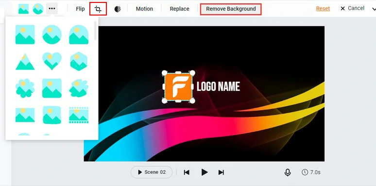 Use crop mask or image background remover to edit a logo icon