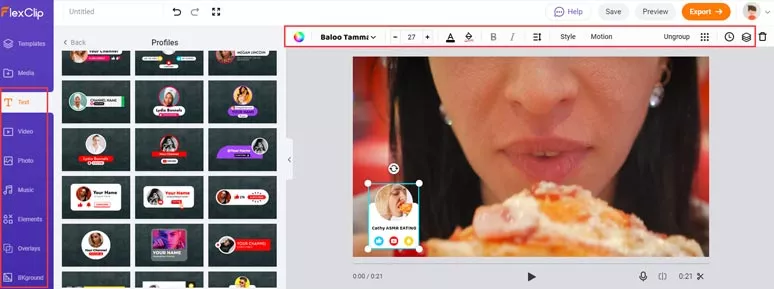 Edit ASMR eating video footage by FlexClip