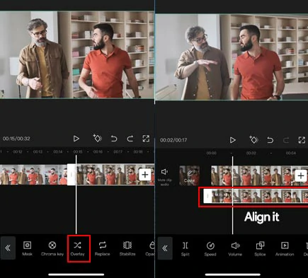 Align the duplicated video overlay with the original video