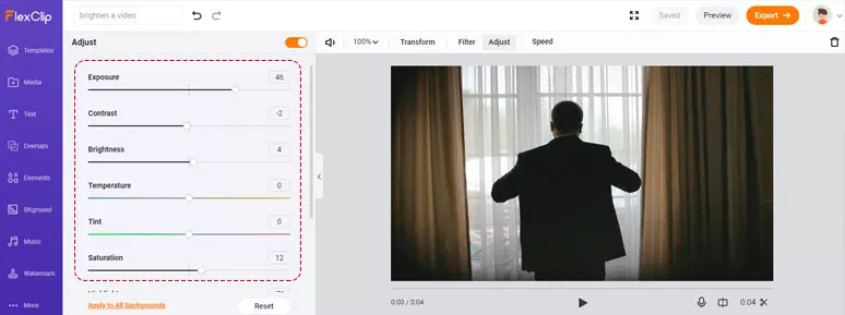 Brighten a dark video by FlexClip’s adjustment tool