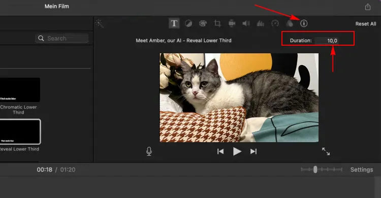 手动设置一个准确的持续时间的文本在iMovie在Mac上